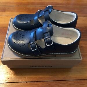 L'Amour Navy Double-Strap Mary Jane with Tan Sole